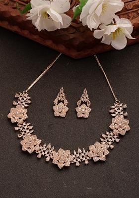 Gold Rose Gold Plated American Diamond Studded Handcrafted Jewellery Set