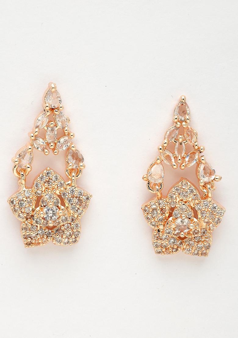 Gold Rose Gold Plated American Diamond Studded Handcrafted Jewellery Set