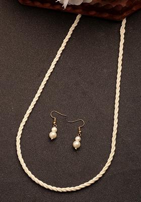 White Pearl Gold Plated Long Necklace With Earrings