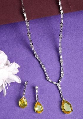 Yellow Silver Plated American Diamond Studded Handcrafted Jewellery Set
