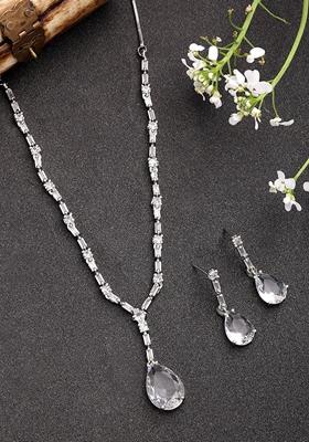 White Silver Plated American Diamond Studded Handcrafted Jewellery Set