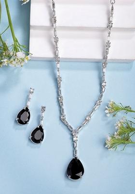 Black Silver Plated American Diamond Studded Handcrafted Jewellery Set