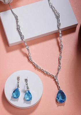 Blue Silver Plated American Diamond Studded Handcrafted Jewellery Set