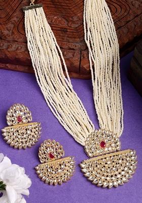 Red Gold Toned Stones & Kundan Studded Jewellery Set