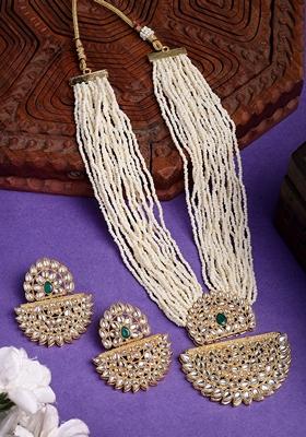 Green Gold Toned Stones & Kundan Studded Jewellery Set