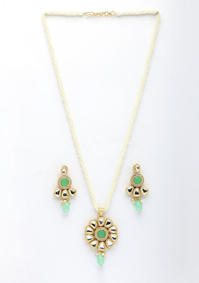 Green Stones With Kundan Studded Long Jewellery Set