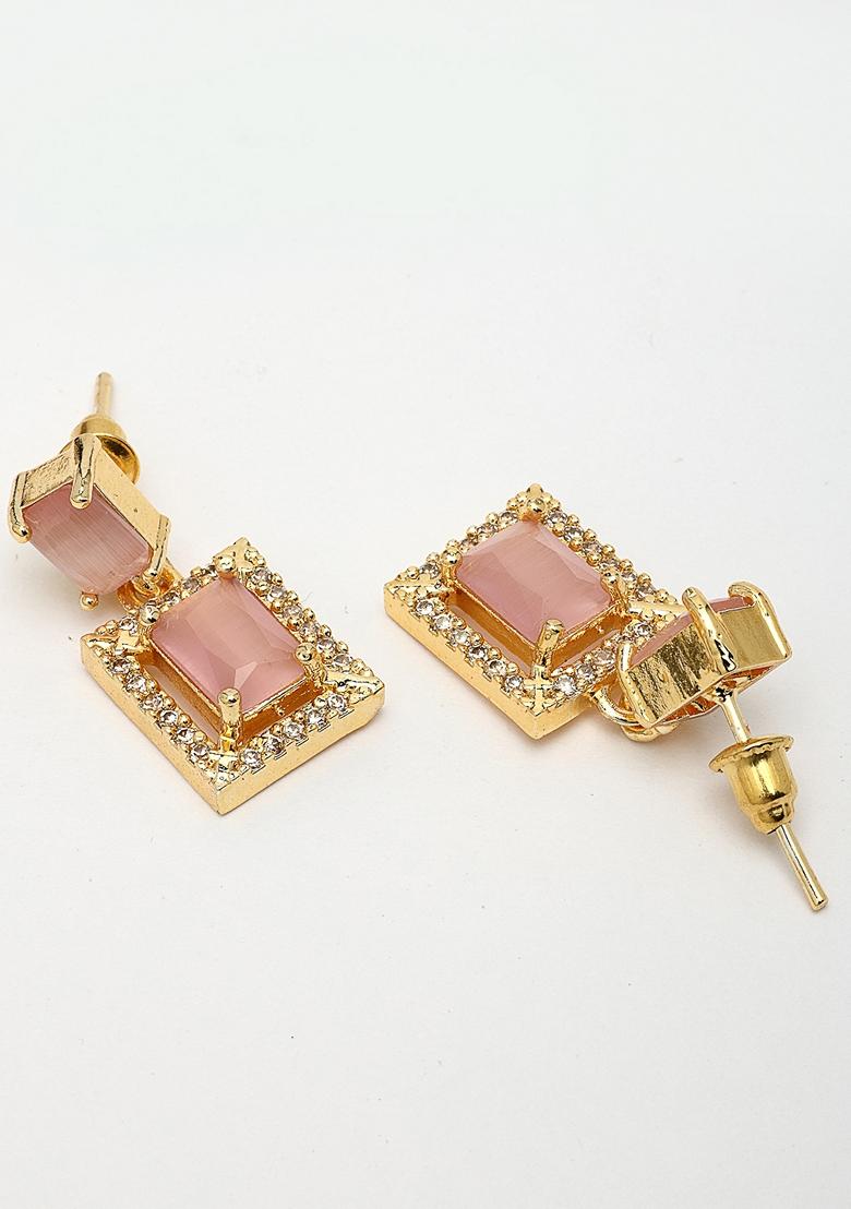 Pink Gold Plated American Diamond Studded Pendant Set With Ring