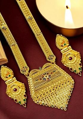 Gold Plated Meenakari Long Haaram Jewellery Set