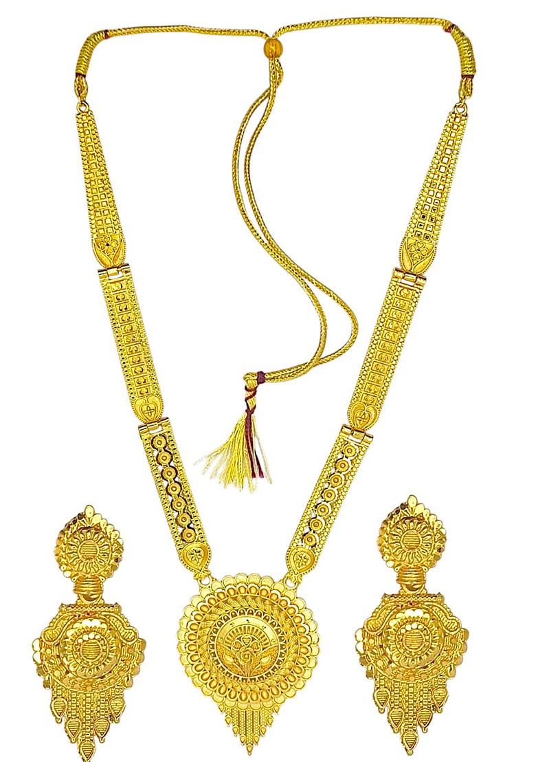 Gold Plated Round Shape Long Haaram Jewellery Set