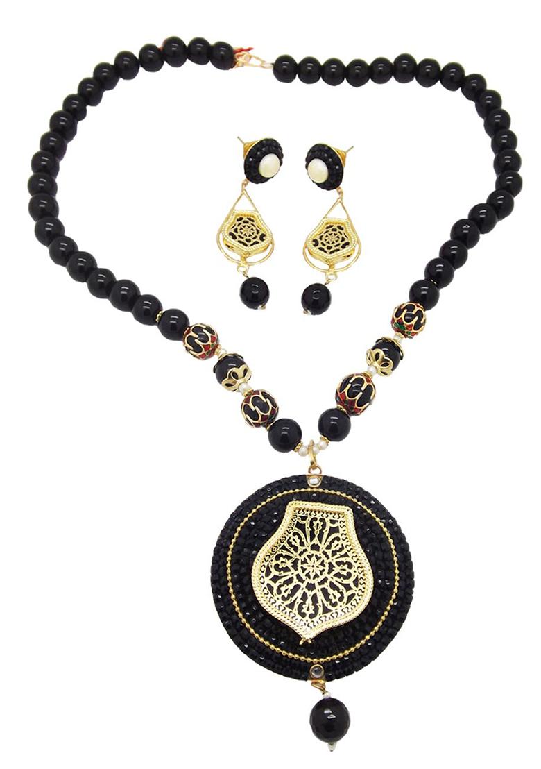 Gold Plated Black Thewa Style Jewellery Set