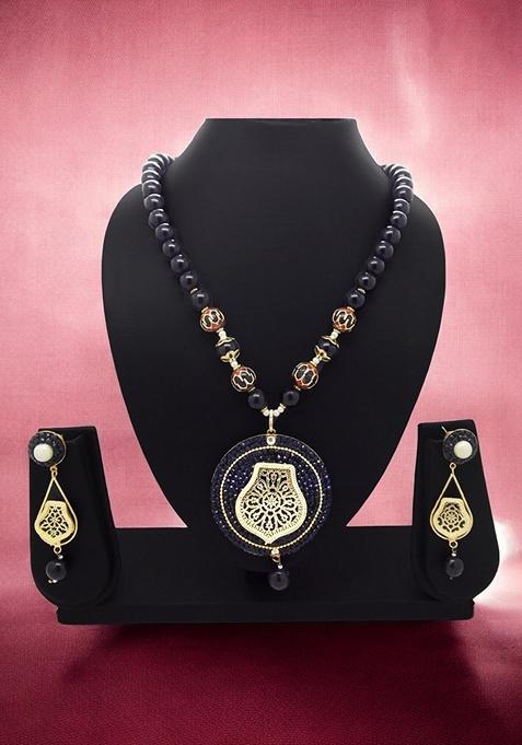 Gold Plated Black Thewa Style Jewellery Set