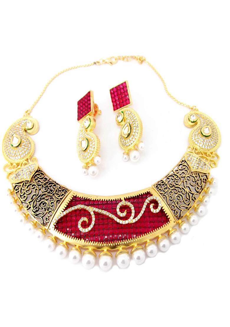 American Diamond Ruby Stone Jewellery Set
