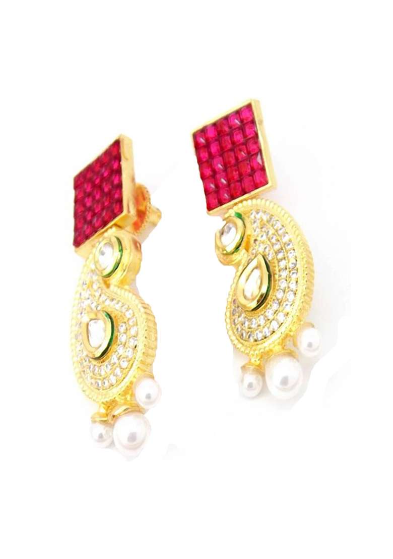 American Diamond Ruby Stone Jewellery Set - Indya