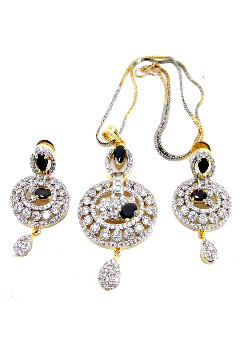 American Diamond Blue Stone Studded Pendant Jewellery Set