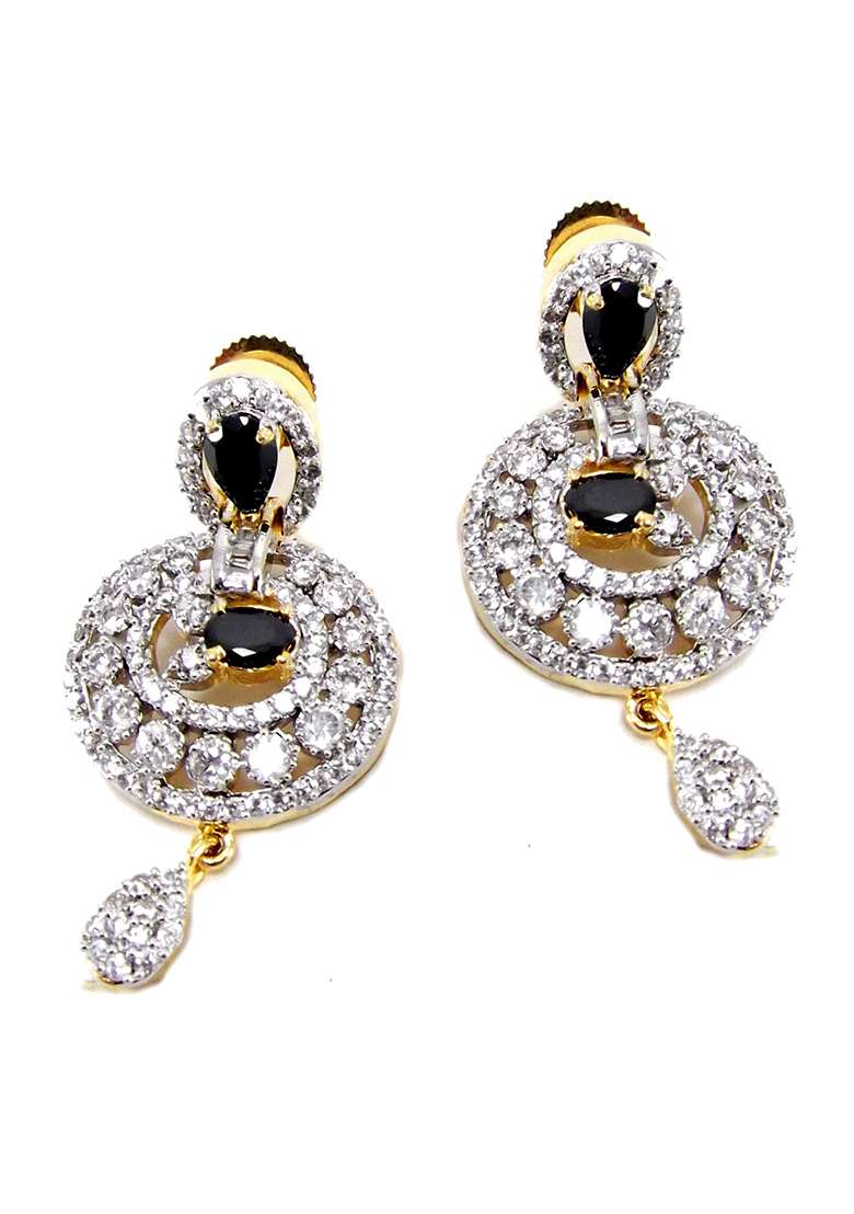 American Diamond Blue Stone Studded Pendant Jewellery Set - Indya