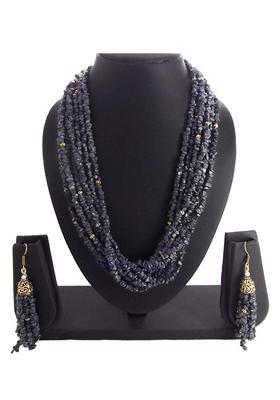 Gold Toned Grey Multistrand Beaded Handcrafted Jewellery Set