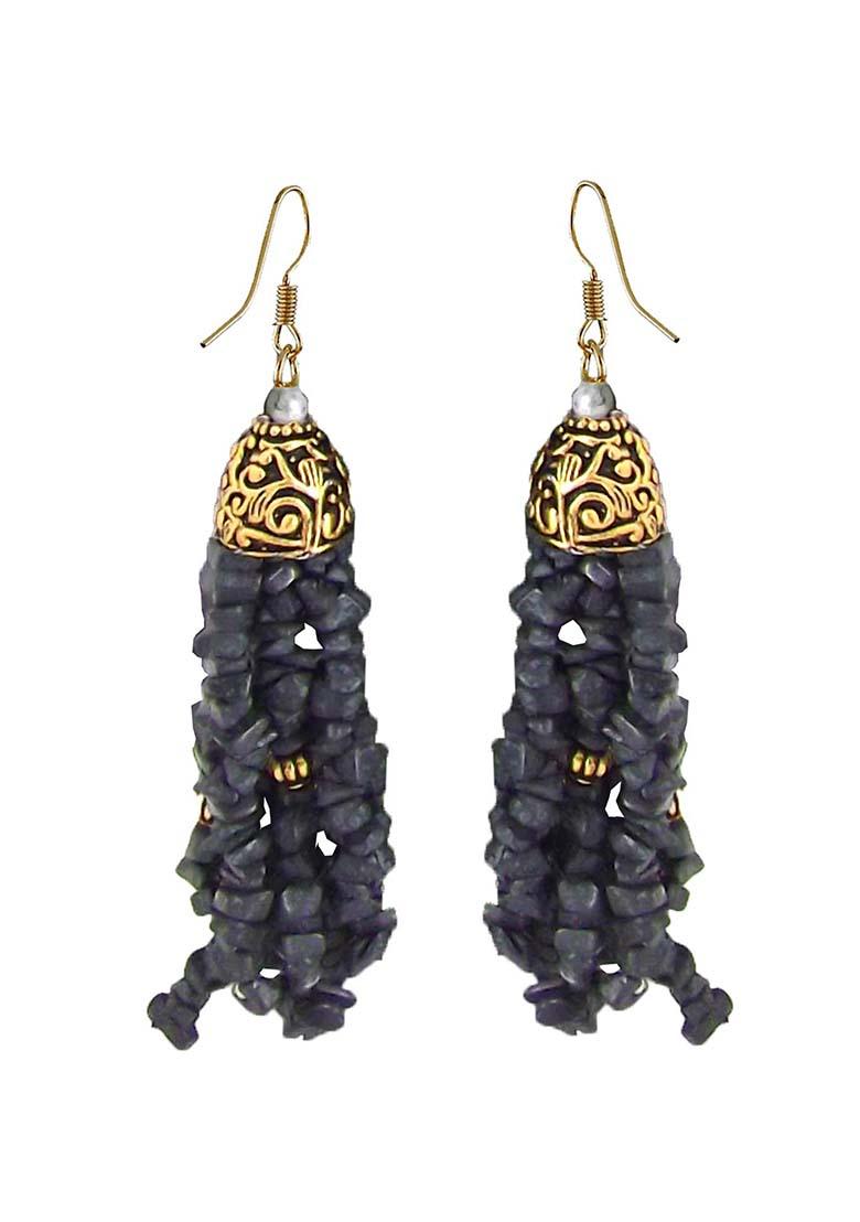 Gold Toned Grey Multistrand Beaded Handcrafted Jewellery Set
