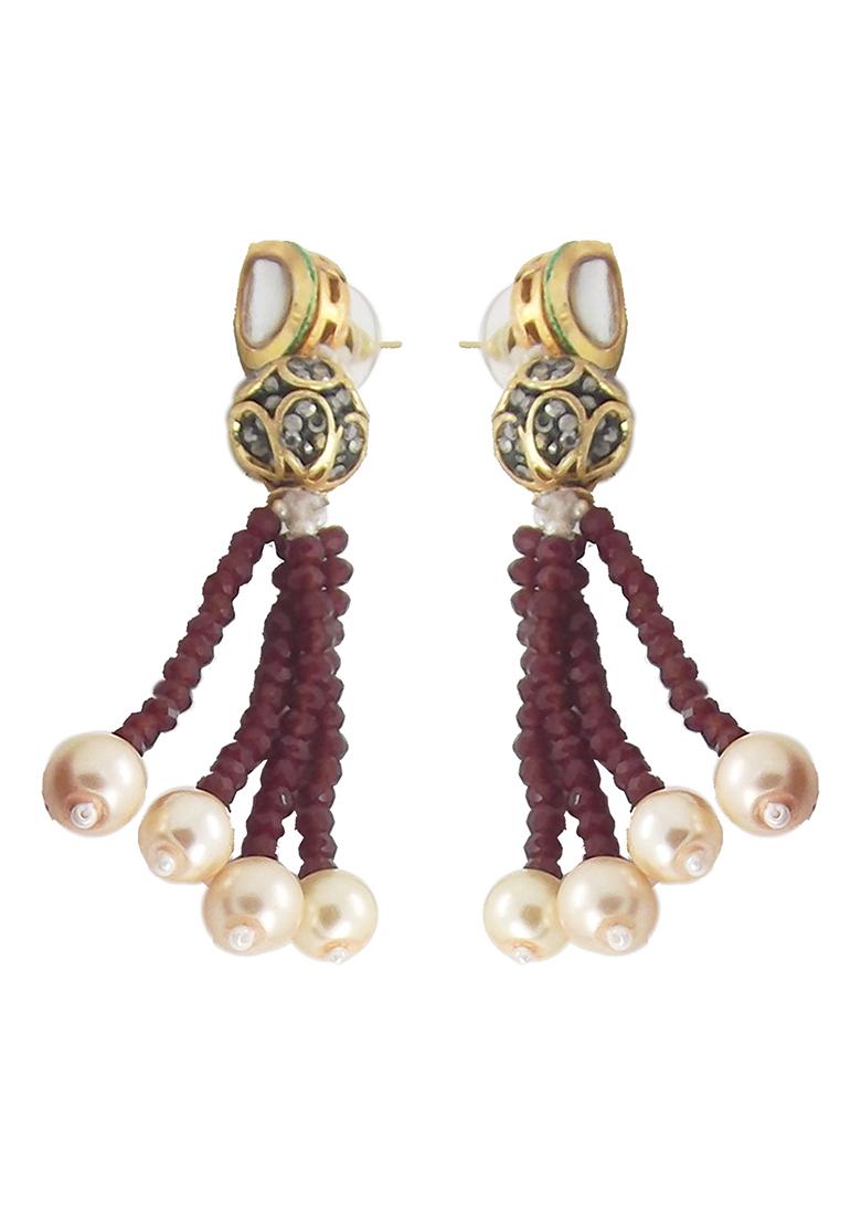 Gold Toned Ruby Multistrand Beaded Handcrafted Jewellery Set