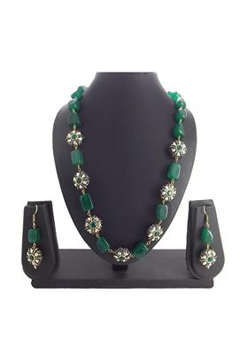 Gold Toned Green Cz Beaded Handcrafted Jewellery Set