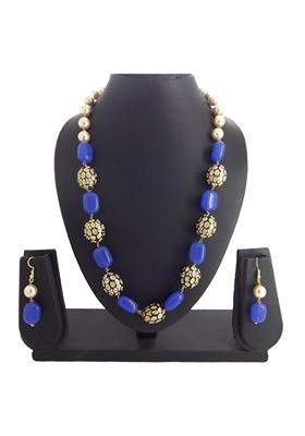 Gold Tone Blue Beaded Jewellery Set