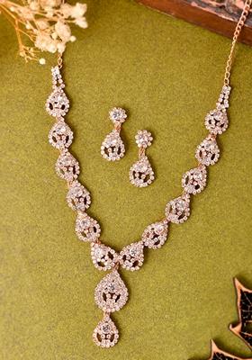 Gold Cz Stone Studded Plated Necklace Set