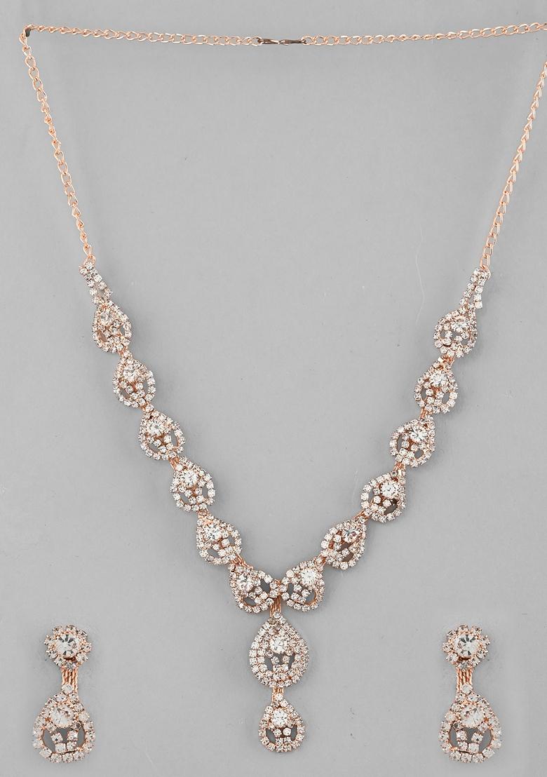 Gold Cz Stone Studded Plated Necklace Set