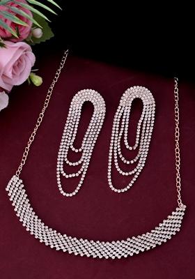 Gold Plated Stone Studded Necklace With Earrings Set