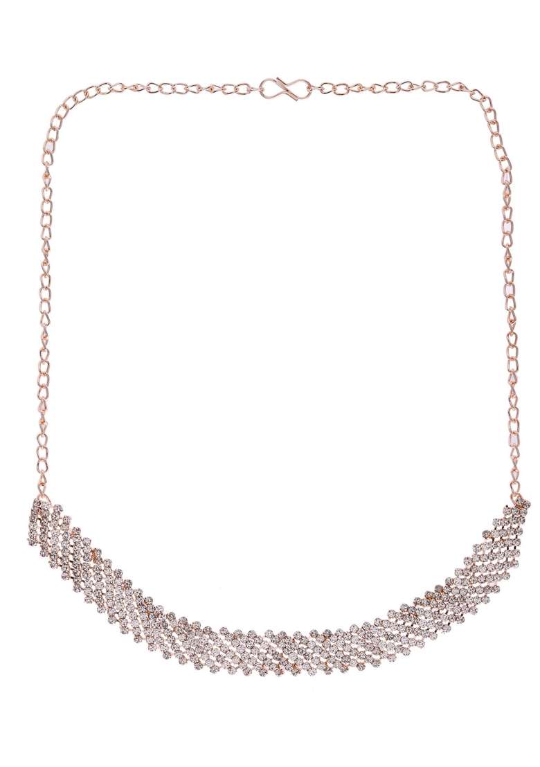 Gold Plated Stone Studded Necklace With Earrings Set - Indya