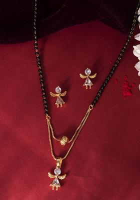 Gold Plated Doll Shapped Stone Studded Mangalsutra With Earrings Set