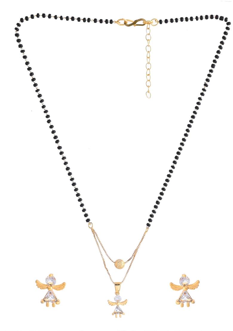 Gold Plated Doll Shapped Stone Studded Mangalsutra With Earrings Set
