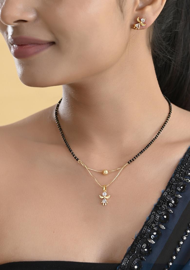 Gold Plated Doll Shapped Stone Studded Mangalsutra With Earrings Set