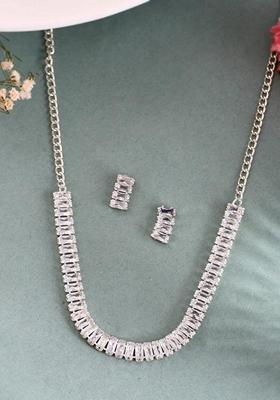 Silver Plated Cubical Beads Choker Set With Earrings