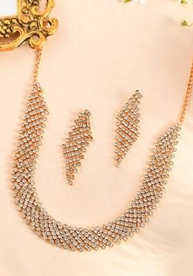 Gold Plated Amarican Diamond Handcrafted Choker With Earrings Set