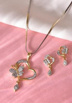 Gold Dual Tone Ad Stone Studded Butterfly Shaped Chain Set With Pandent