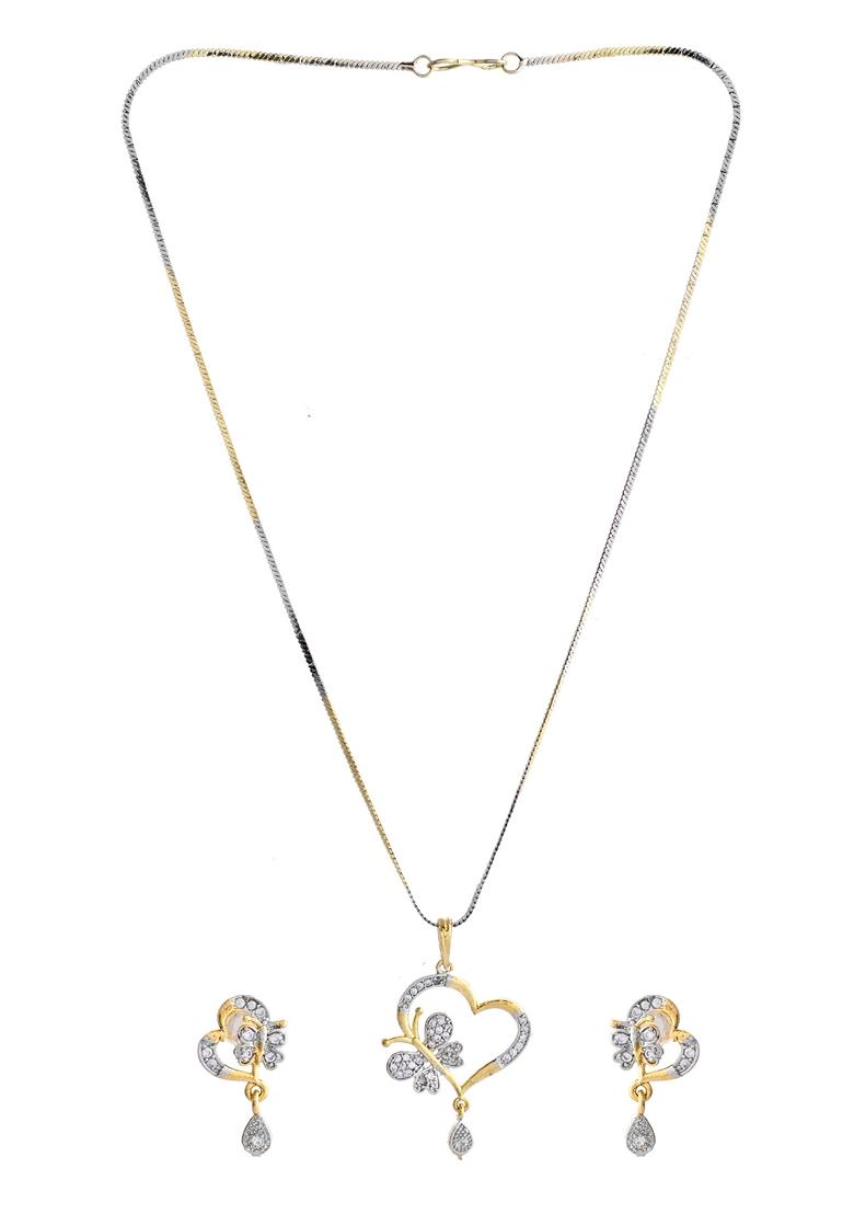 Gold Dual Tone Ad Stone Studded Butterfly Shaped Chain Set With Pandent