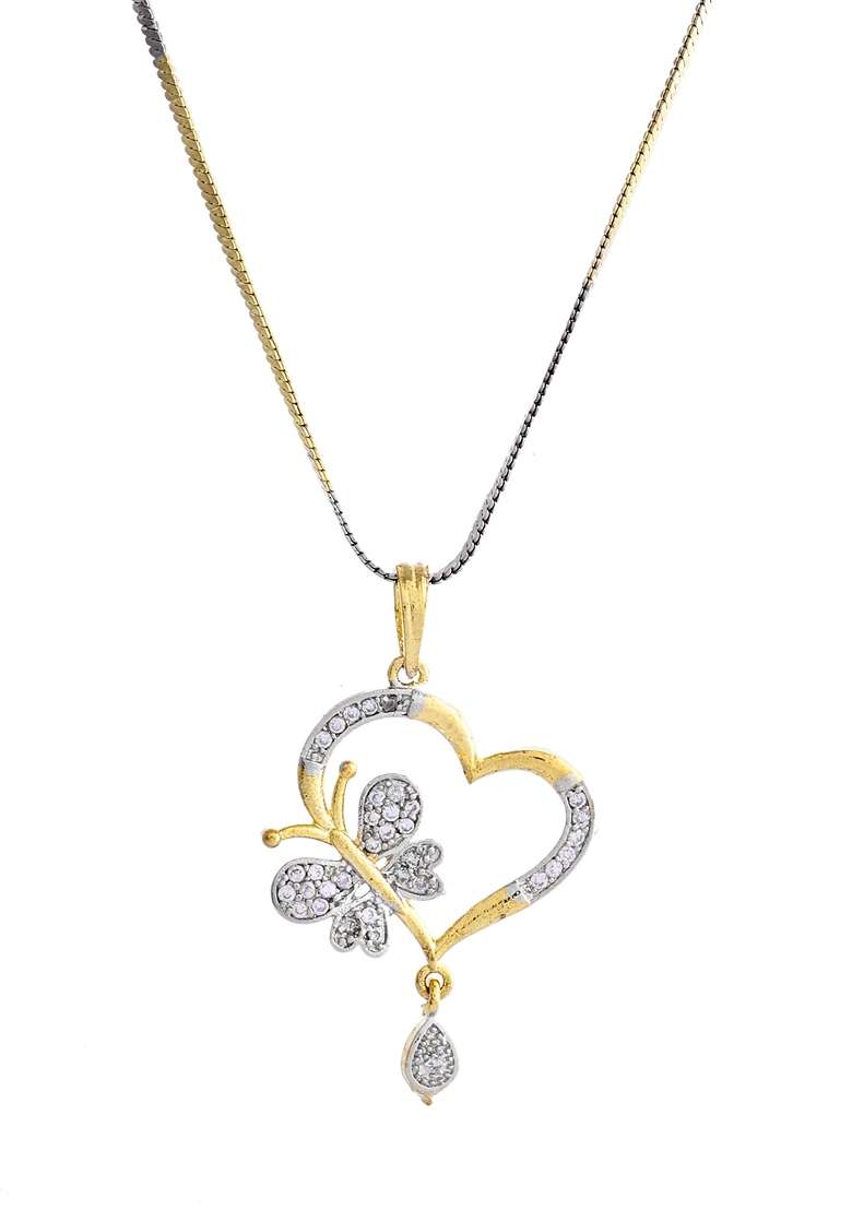 Gold Dual Tone Ad Stone Studded Butterfly Shaped Chain Set With Pandent - Indya
