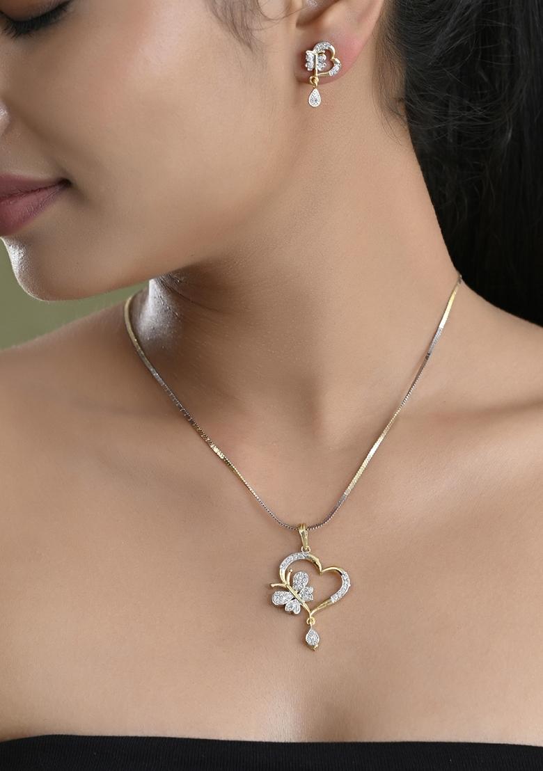 Gold Dual Tone Ad Stone Studded Butterfly Shaped Chain Set With Pandent