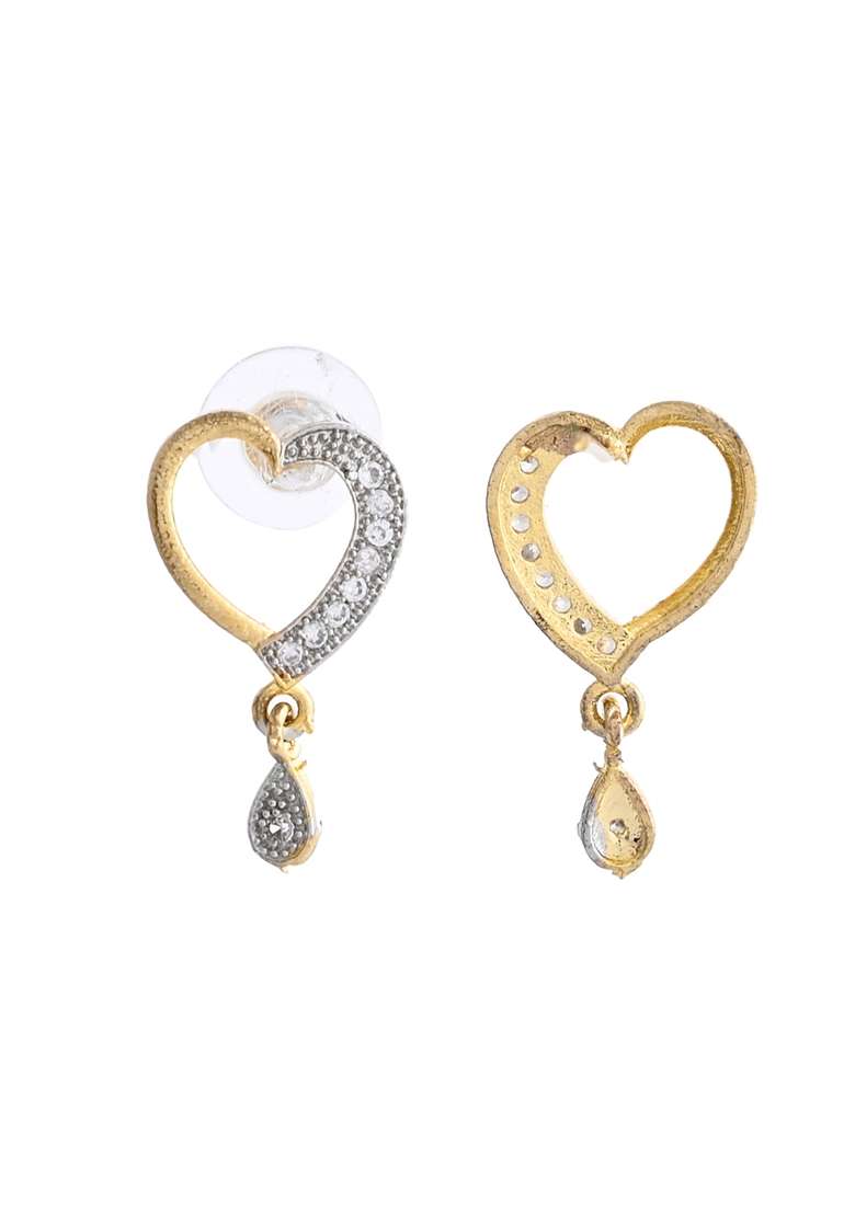 Gold Dual Tone Ad Stone Studded Heart Shaped Chain Set With Pendant - Indya