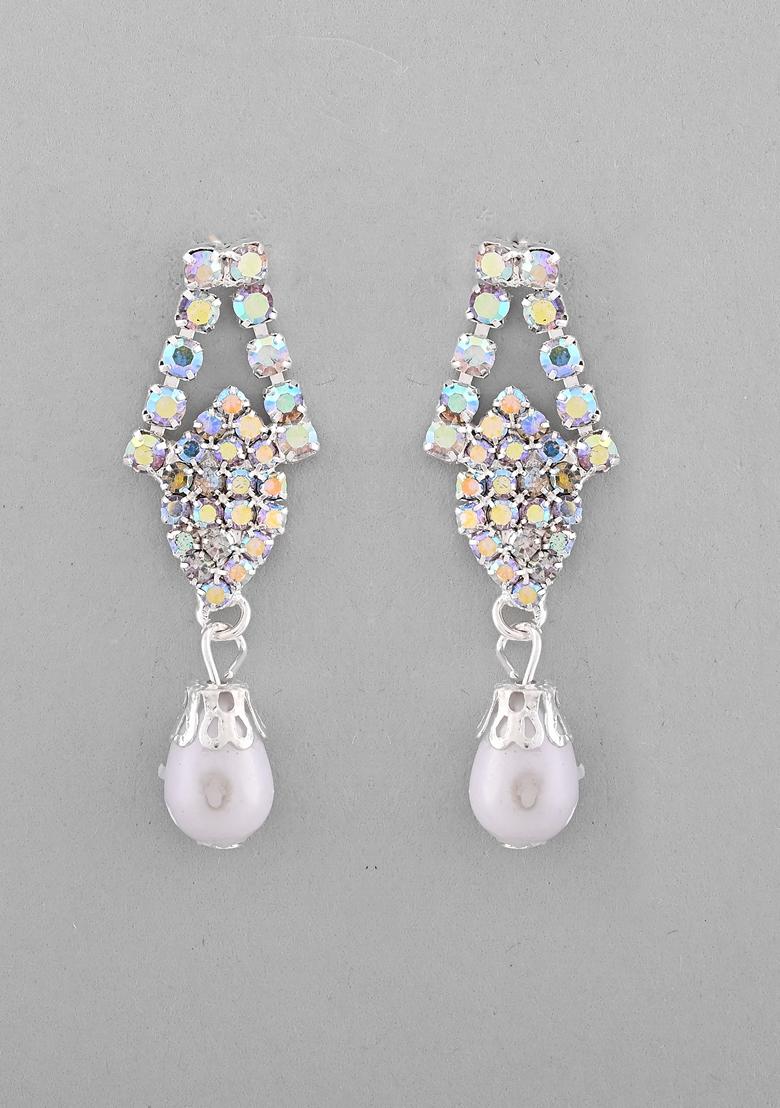 Silver Plated Cz Stone Studded With Pearl Necklace Set