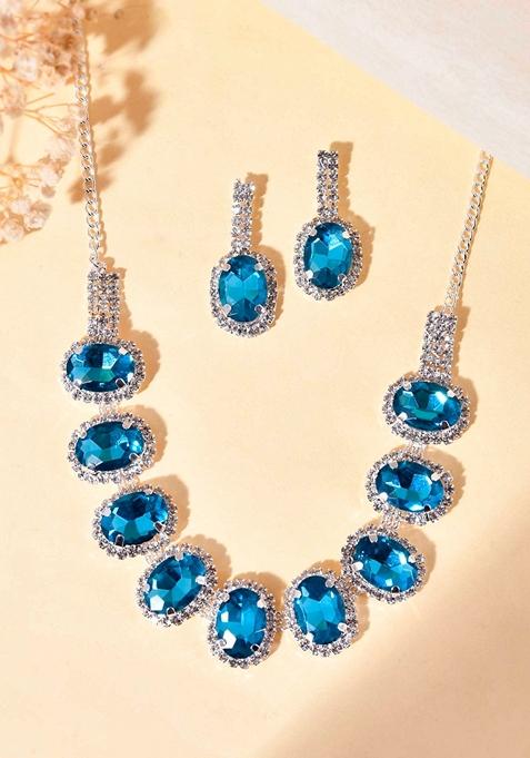 Blue Ad Stone Studded With Blue Stone Choker Set