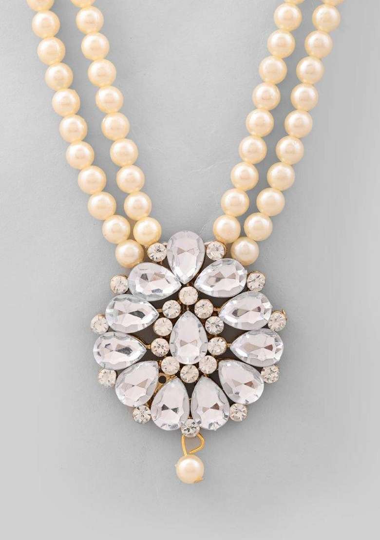Gold Plated Kundan Studded Pearl Long Necklace And Earrings Set - Indya