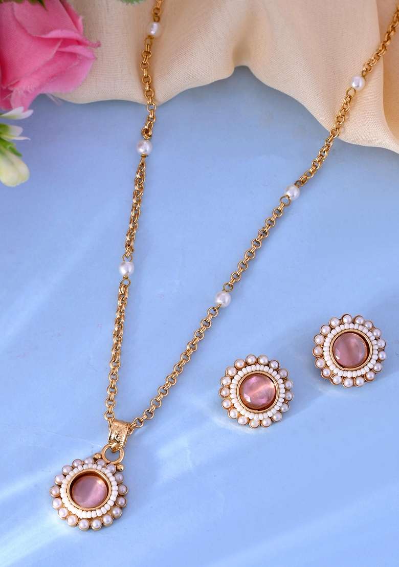 Gold Plated Stone Studded Chain Set - Indya