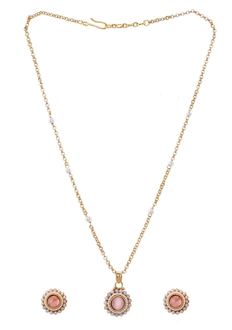 Gold Plated Stone Studded Chain Set