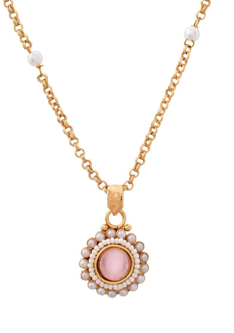 Gold Plated Stone Studded Chain Set - Indya
