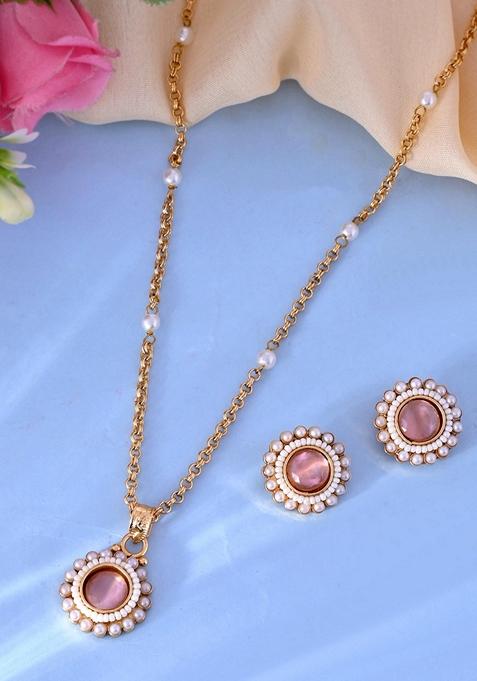 Gold Plated Stone Studded Chain Set