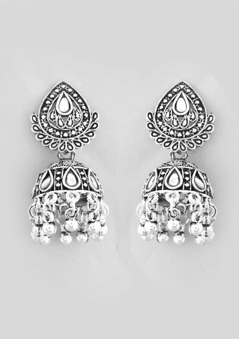 Silver Dual Toned Oxidized Necklace With Earrings Set