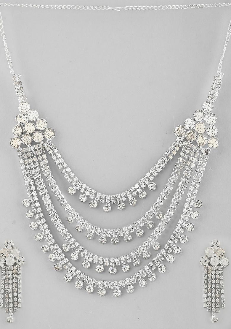 Silver Plated Stone Studded Layer Necklace Set