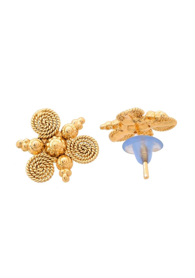 Gold Plated Round Designed Necklace With Earrings Set - Indya
