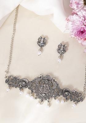 Silver Plated Oxidized Temple Necklace Set