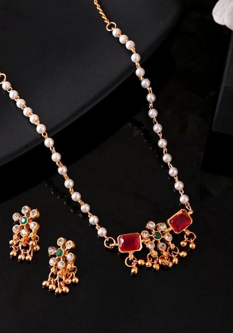 Gold Plated Traditional Flower Shaped Copper Necklace Set